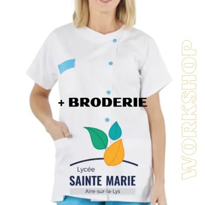 TUNIQUE TEA BLANC/TURQUOISE + broderie